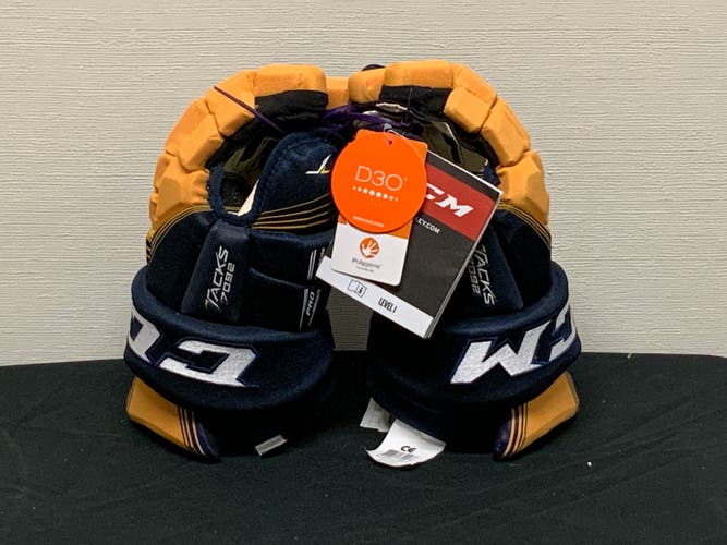 New CCM Tacks 7092 Gloves 15" navy and gold
