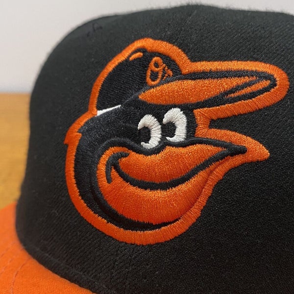 Baltimore Orioles Hat Baseball Cap Fitted 7 3/8 New Era Black MLB Big Logo  RARE