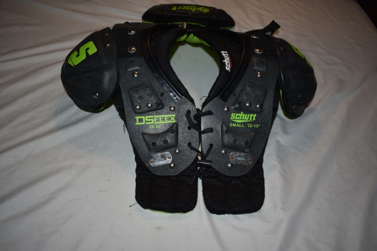 Schutt DS Flex Football Shoulder Pads w/Back Plate, Black, Small 12-13"