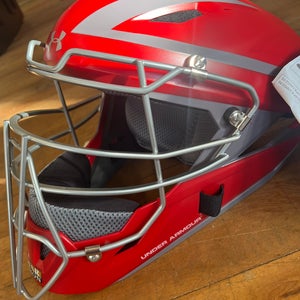 New Adult Under Armour Scarlet and Graphite UAHG3-AP Catcher's Helmet