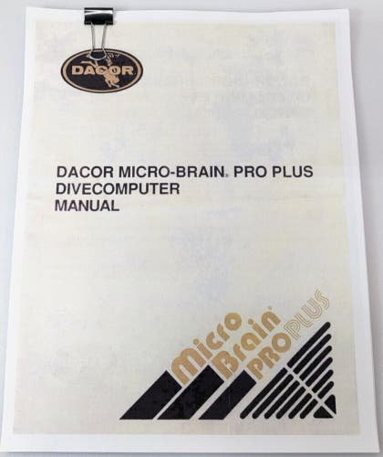 Dacor Micro Brain Pro Plus Scuba Dive Computer Instruction Manual Printed