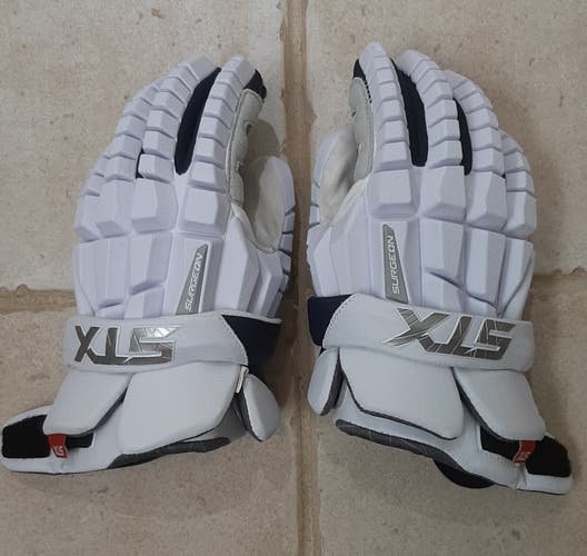LN White/Navy STX RZR Lacrosse Gloves 12"