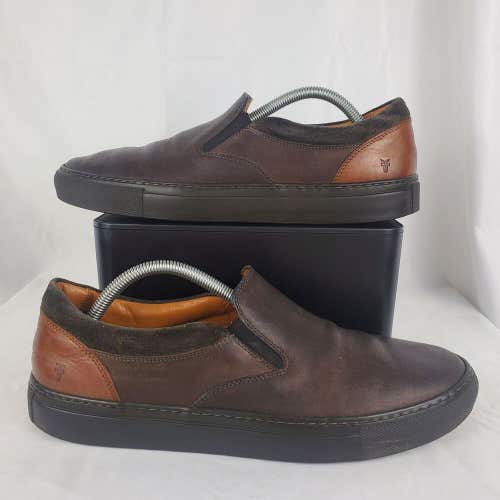 Frye Owen Gore Italian Leather Slip On Loafers Two-Tone Brown Cognac Mens 9M