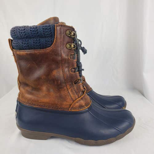 Sperry Womens Brown & Blue Winter Rain Duck Boot Size 7M STS99068
