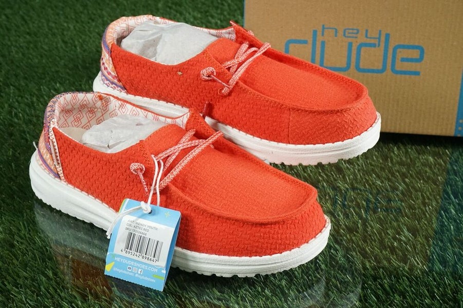 HEY DUDE WENDY YOUTH SLIPPERS, COMFY SHOES, “AZTEC RED” DESIGNED, YOUTH US  Y1 L2 | SidelineSwap