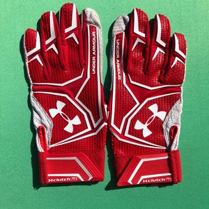 Used Red Large Under Armour Batting Gloves