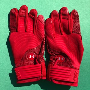 Used Red Medium Under Armour BH Batting Gloves