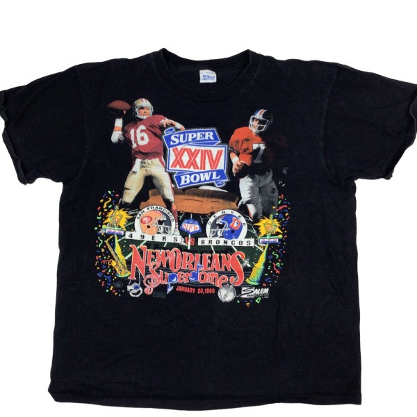 Vtg 1990 Super Bowl XXIV NFL T-shirt. San Francisco 49ers, Denver