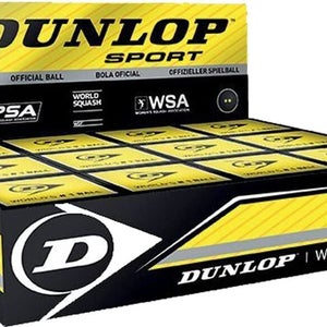 DUNLOP Pro Double Yellow dot Squash Ball,  Box of  12 Balls