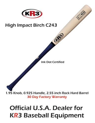 KR3 C243 High Impact Birch 33.inch Wood Bat (-3) 31 oz 1 month factory warranty