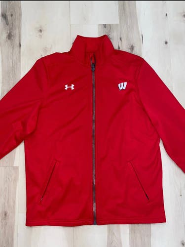 Wisconsin Team Issued Under Armour Medium Neoprene Jacket and Red Official Training Hat Bundle