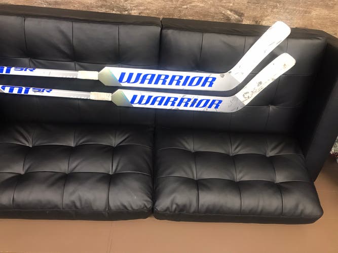 Senior Used Regular Warrior Goalie Sticks (2) 25" Paddle TWT M1 White/Slv/Blue
