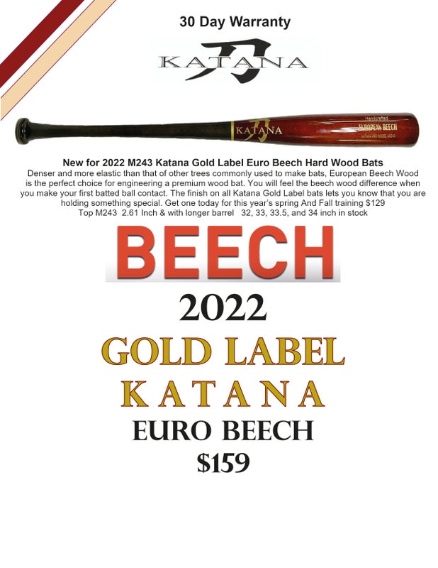 Katana Euro Beech 32 inch Wood Bat (-3) 29.5 oz B243