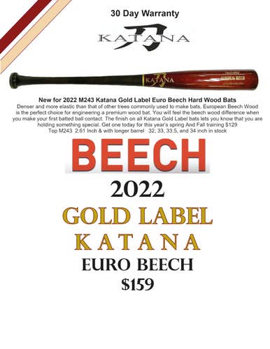 Katana Euro Beech 33 inch Wood Bat (-3) 30.5 oz B243