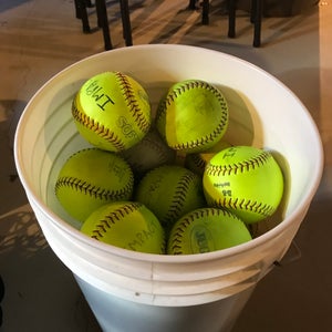 Bucket of Used 20  "Softie" Softballs + 8 Others