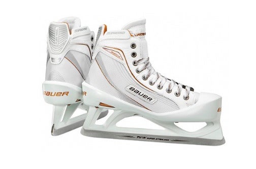New Bauer One80LE Ice Hockey Goalie skates size 5.5 D junior white/gold boys JR