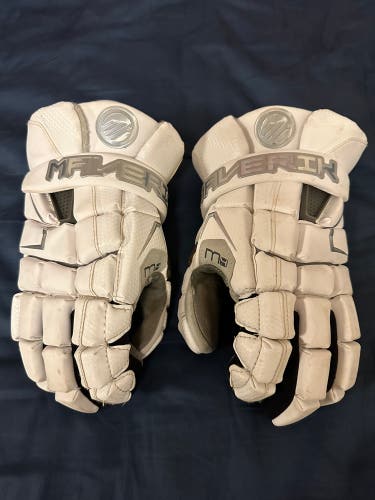 White Maverik 13" M4 Lacrosse Gloves Used