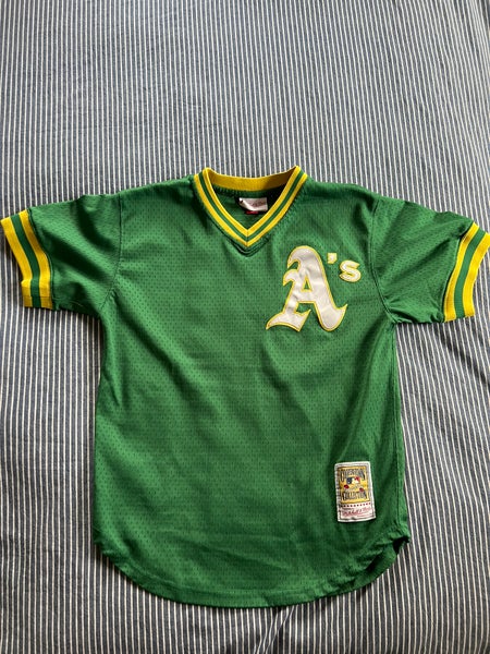 Men's Oakland Athletics Rickey Henderson Mitchell & Ness Yellow Cooperstown  Mesh Batting Practice Jersey