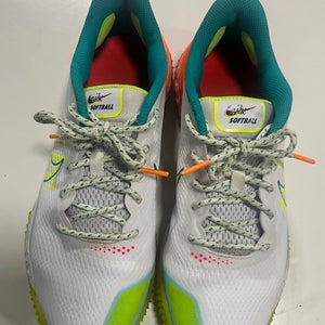 Nike Alpha Huarache Elite 3 Softball Turfs White Orange Turbo Green CU8403-102 Women's 9 pre-owned
