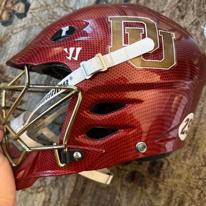 Denver game used worn Warrior helmet