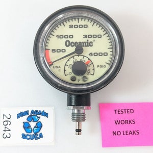 Oceanic 4500 PSI SPG Submersible Pressure Gauge w Thermometer & Spool Scuba Dive