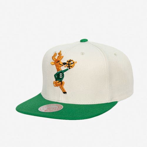 Milwaukee Bucks Mitchell & Ness Snapback Hat Cream White Green Vintage Natural