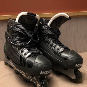 Used Mission Wide Width Size 9.5 Inhaler DSG5 Inline Hockey Goalie Skates