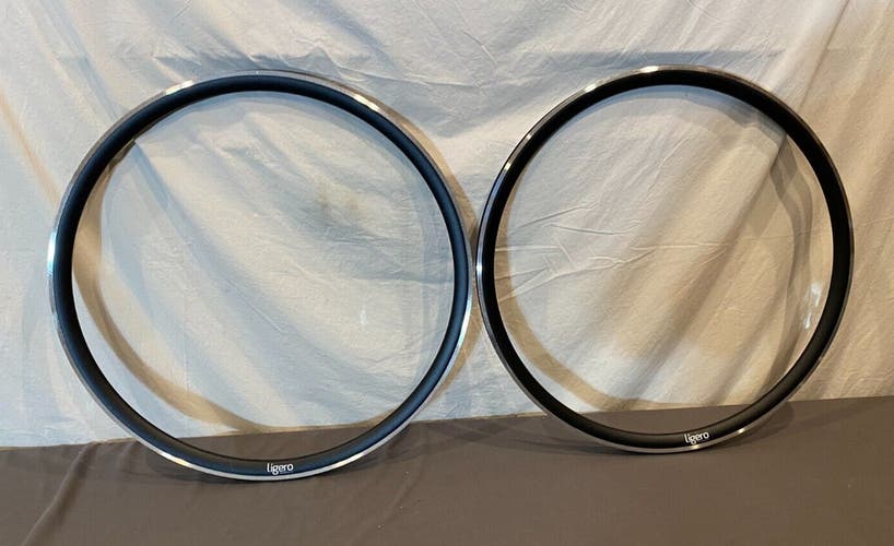 (2) Ligero Wheelworks Black Aluminum 24-Hole 700C Aero Bicycle Wheel Rims NEW