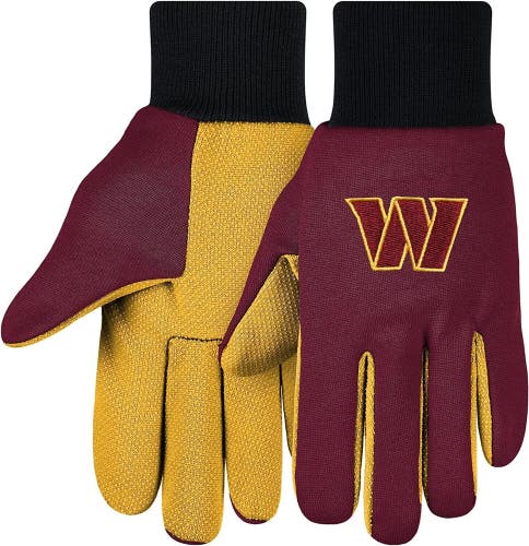 NFL Washington Commander Colored Palm Utility Gloves Maroon w/Yellow Palm FOCO