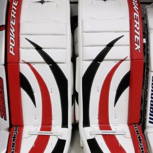 New Powertek Barikad Goal goalie leg pads red/black 28" Jr junior ice hockey pad