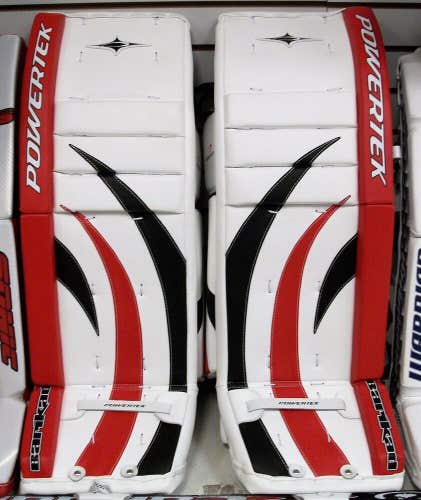 New Powertek Barikad Goal goalie leg pads red/black 28" Jr junior ice hockey pad