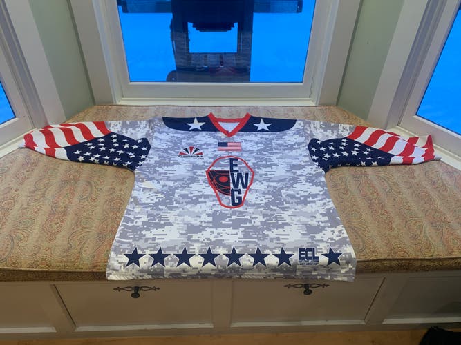 Used Goalie Cut American Flag Hockey Jersey