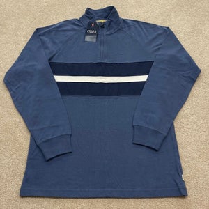 Chaps Sweater Men Medium Quarter Zip Blue Pullover Striped Basic Sport New Tag