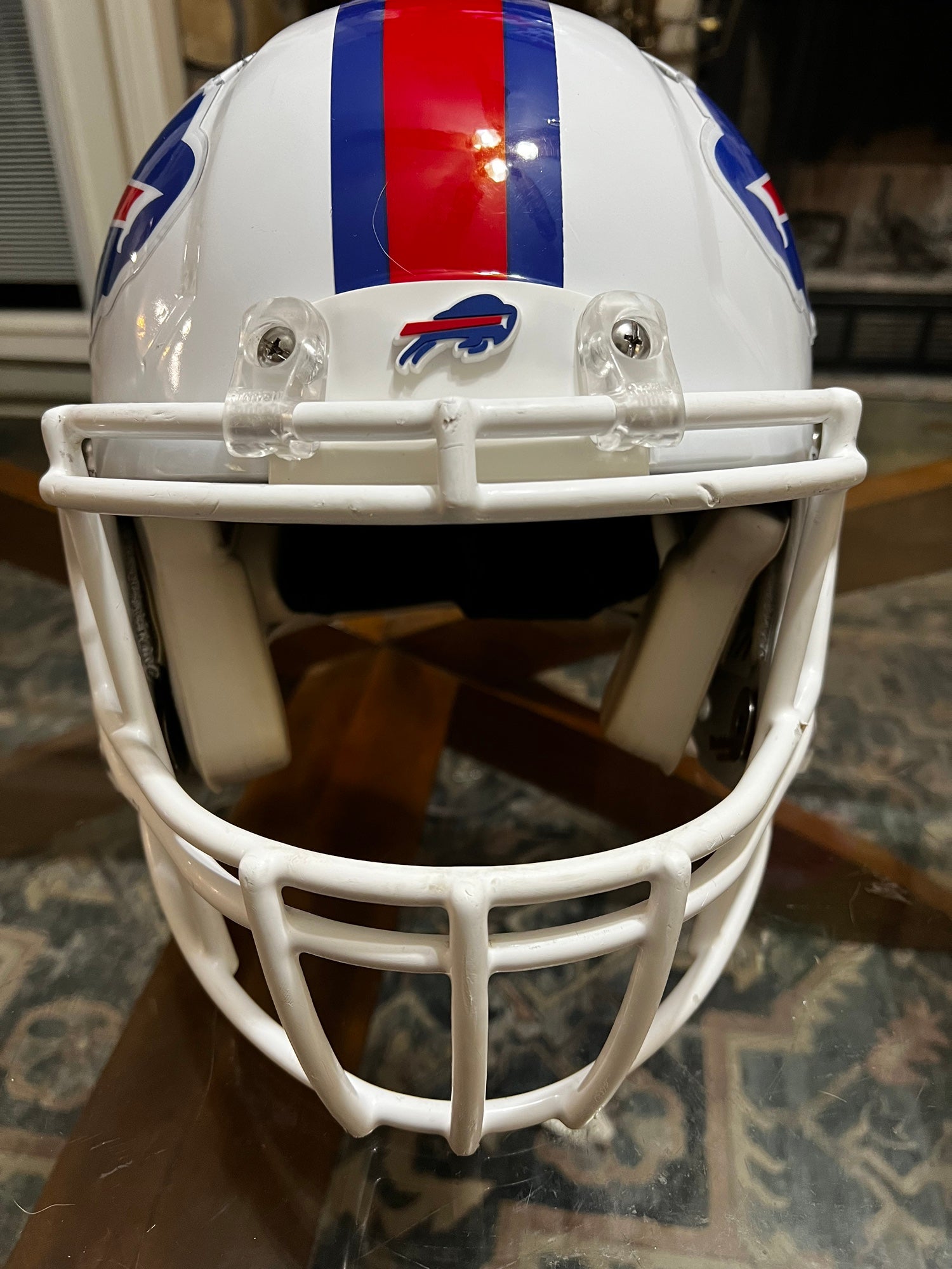 Buffalo Bills Helmet (2002-2010) - Red helmet, blue leaping buffalo logo  with navy, grey and white stripe…