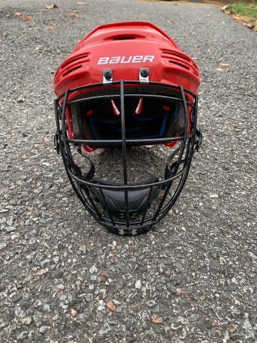 Bauer Box and Indoor Lacrosse Helmet with all Black Under Armour facemask and Chinstrap