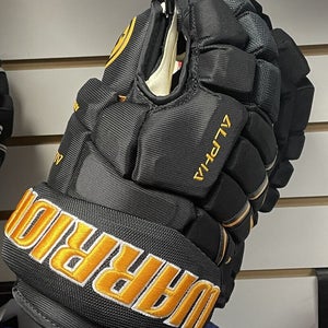 New $159 Warrior Alpha Pro Black Sport Gold Yellow Ice Hockey Gloves 14” Senior