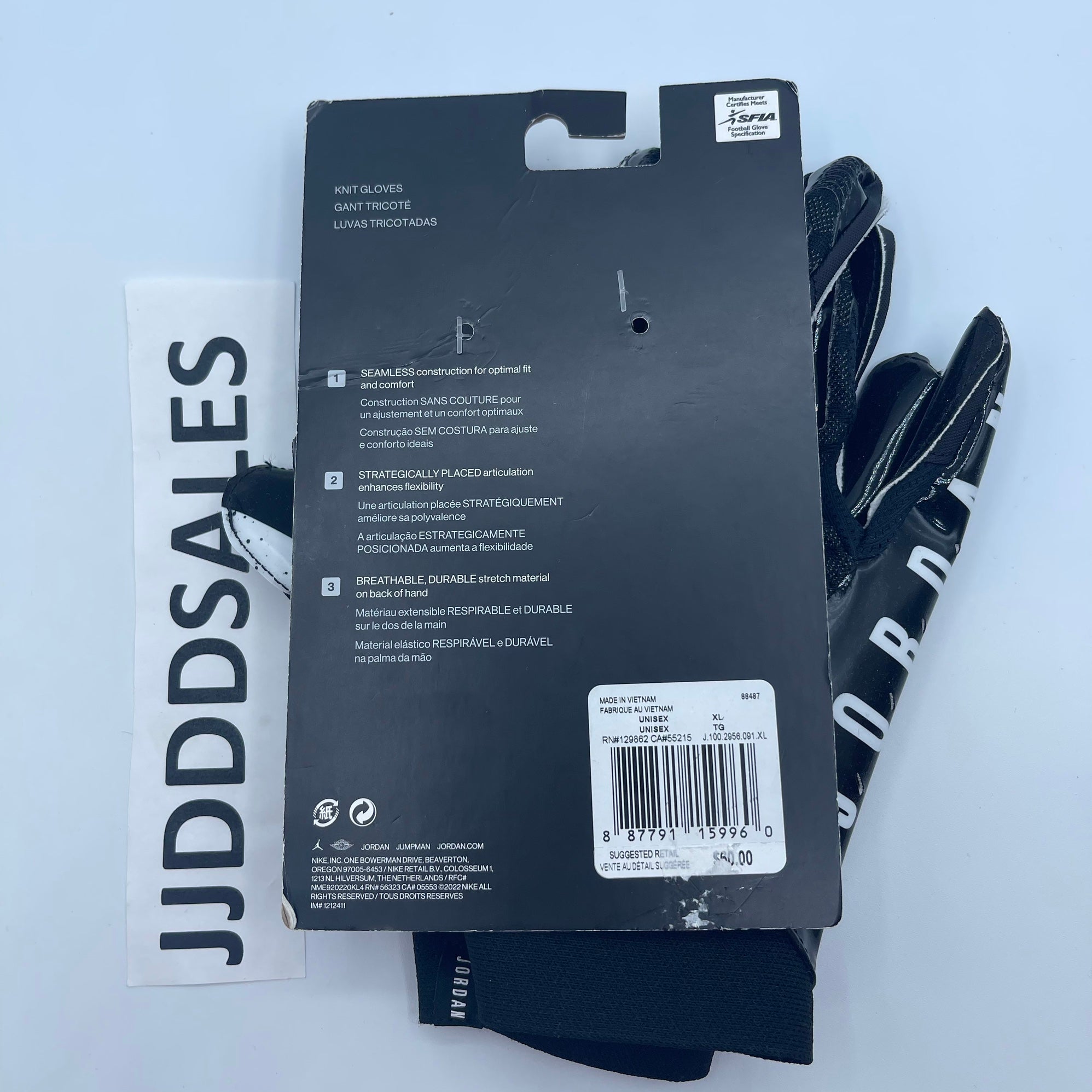 Nike Jordan Vapor Knit 4.0 Football Gloves Black/White