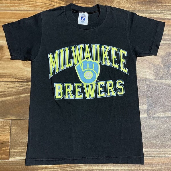 Vintage YOUTH Milwaukee Brewers Logo 7 T-Shirt Size Kids Medium 10-12 Rare  Color