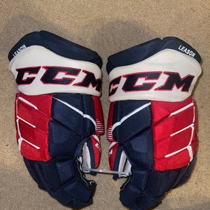 Washington Capitals Brett Leason 14” Game Worn used CCM Jetspeed FT1 Hockey Gloves NHL