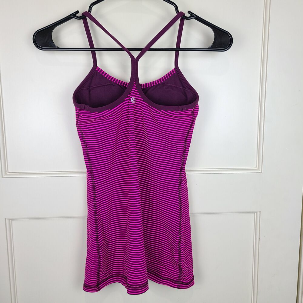 LULULEMON Power Y Tank Top Shelf Bra Hyper Stripe Raspberry Glo Plum Size: 4