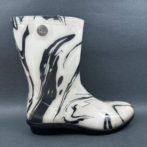 UGG Sienna Marble Black White Short Rubber Rain Boots Fur Insole Women’s Size 11