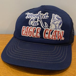 Fishing Hat Trucker Cap Snapback Adult Vintage 80s USA Mesh Eagle Claw Hooks