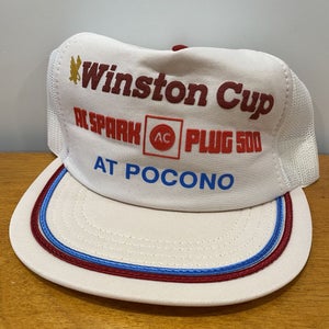 Winston Cup Hat Snapback Trucker Cap Mesh Vintage 80s Spark Plug 500 Race Pocono