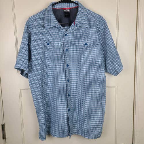 The North Face Mens Blue Plaid Short Sleeve Button Up Hiking Shirt Size: L