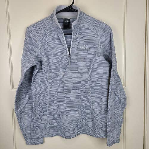 The North Face Womens Gray Stripe Pullover 1/4 Zip Fleece Jacket Size S