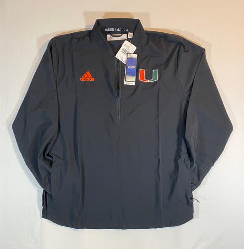 adidas Aeroready NCAA University of Miami Size L 1/4 Zip Black Windbreaker New