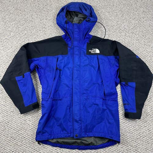 Vintage The North Face Gore-Tex Blue Hooded Full Zip Logo Shell Jacket Sz Small