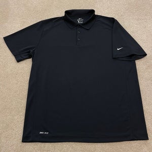 Nike Golf Shirt Men XL Polo Athletic Black Dri Fit Collared Active Swoosh Logo