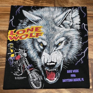 Vintage Daytona Beach Florida Bike Week 1996 Lone Wolf Lightning T-Shirt Size XL