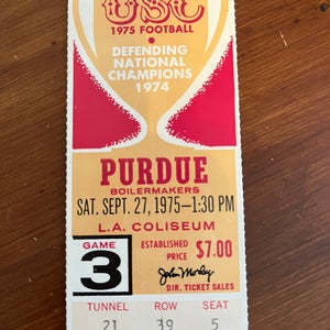 1975 USC vs Purdue football game ticket. Excellent condition